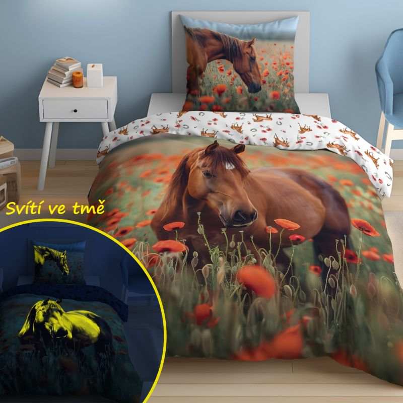 Obliečky Kôň vo vlčom maku svietiace 140/200, 70/80