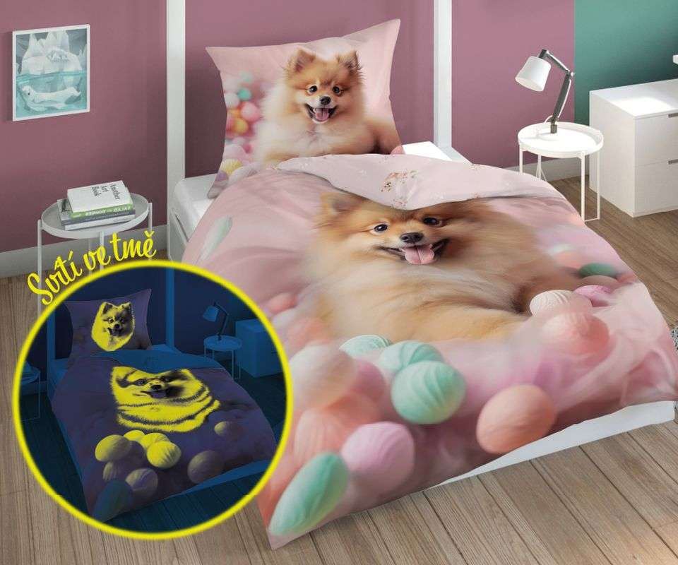 Obliečky Psík Pomeranian svietiace 140/200, 70/80
