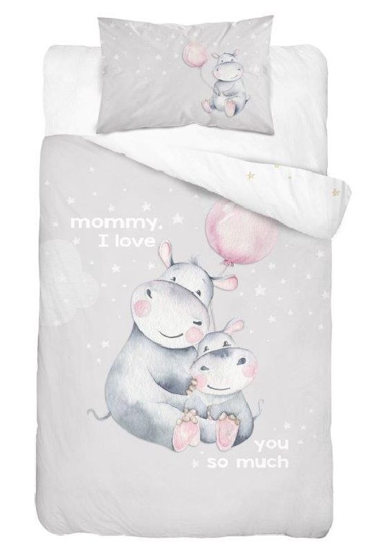 Bambusové obliečky do postieľky Hroch Love grey 100/135, 40/60