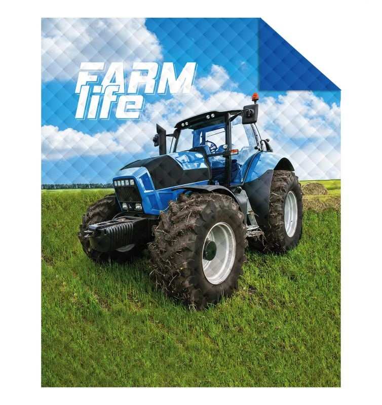 DETEXPOL Prehoz na posteľ Traktor blue farm  Polyester, 170/210 cm