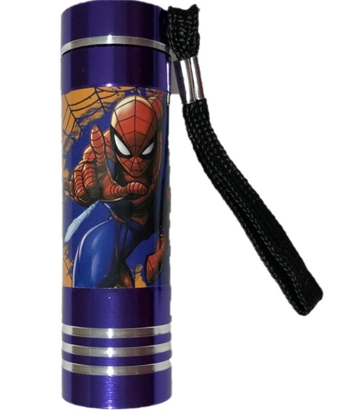 EUROSWAN Detská hliníková LED baterka Spiderman lila Hliník, Plast,  9x2,5 cm