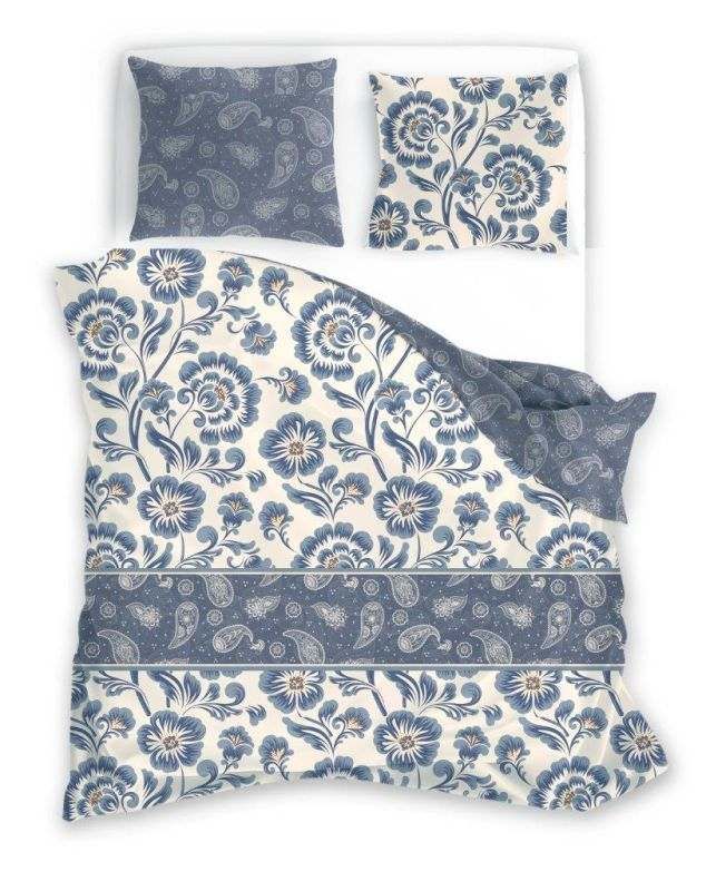 Francúzske obliečky bavlnený satén Modré kvety 220/200, 2x70/80