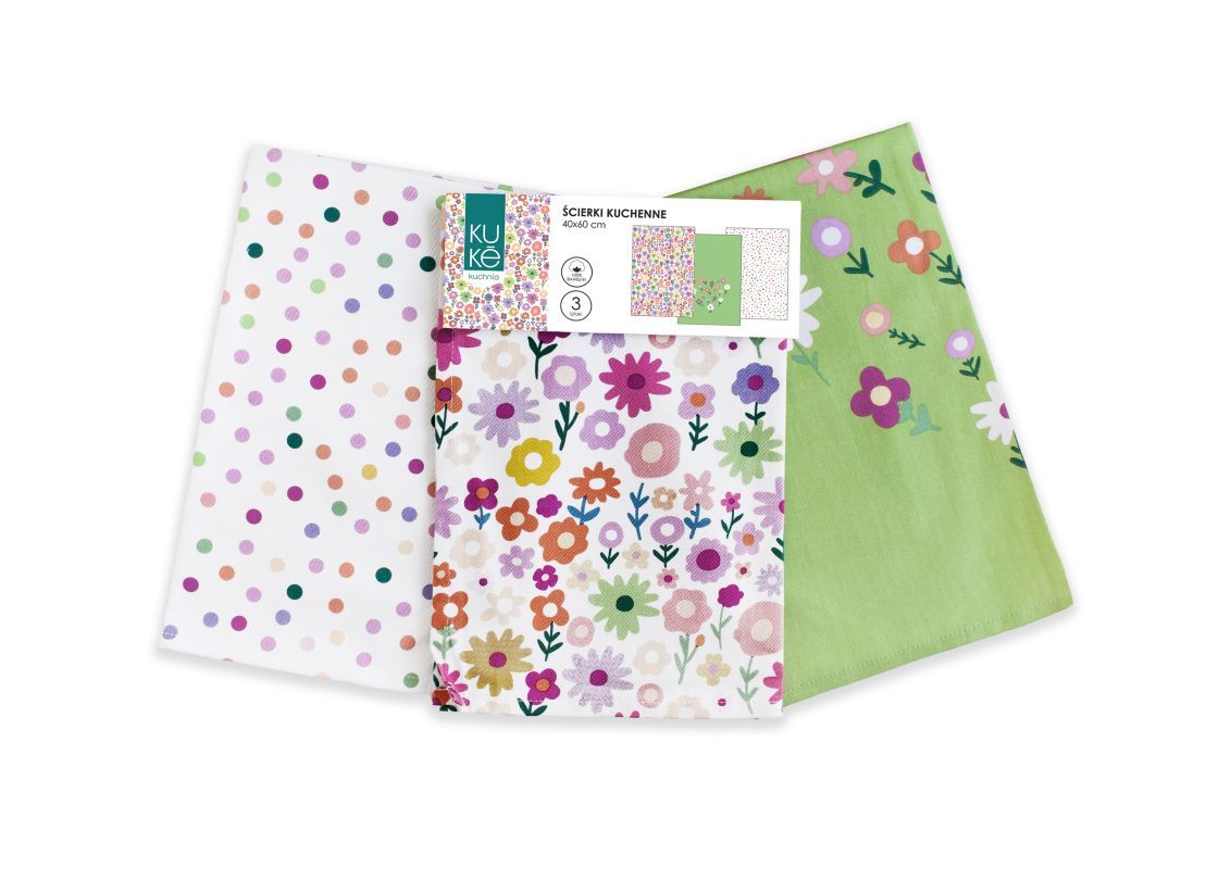 Kuchynské utierky Kuke s potlačou sada 3 ks Kvety 40/60