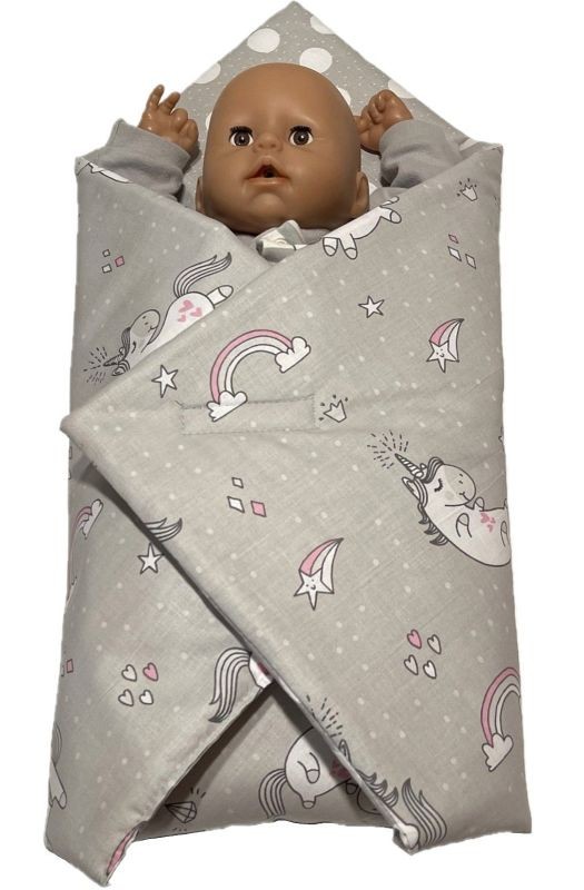 SDS Rychlozavinovačka pro panenky Jednorožec sivá / Bodky sivá Bavlna, výplň: Polyester, 1x 60x60 cm