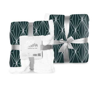 Fleece deka s baránkom geometria tmavo zelená 150/200