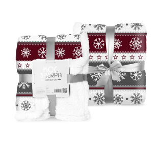Fleece deka baran vianočné vločky sivočervené 150/200