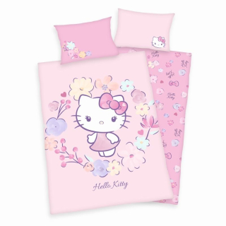 Obliečky do postieľky Hello Kitty květy Bio Bavlna 100/135, 40/60