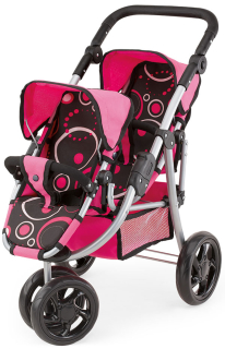 Kočík pre bábiky Twin Jogger ružovo-čierný